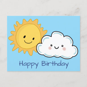 Happy Kawaii Sun And Cloud Postcard