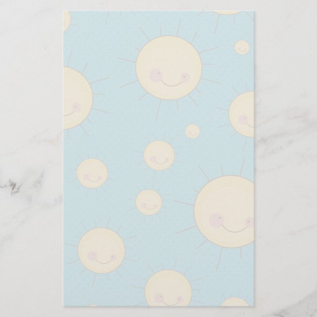 happy kawaii sunny suns pattern stationery (Front)