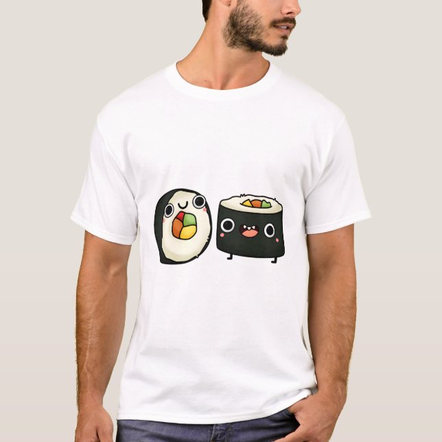 Happy Kawaii Sushi Rolls T-Shirt (Front)