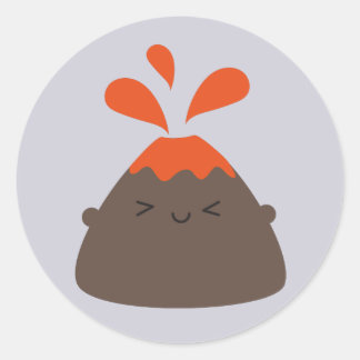 Happy Kawaii Volcano Classic Round Sticker