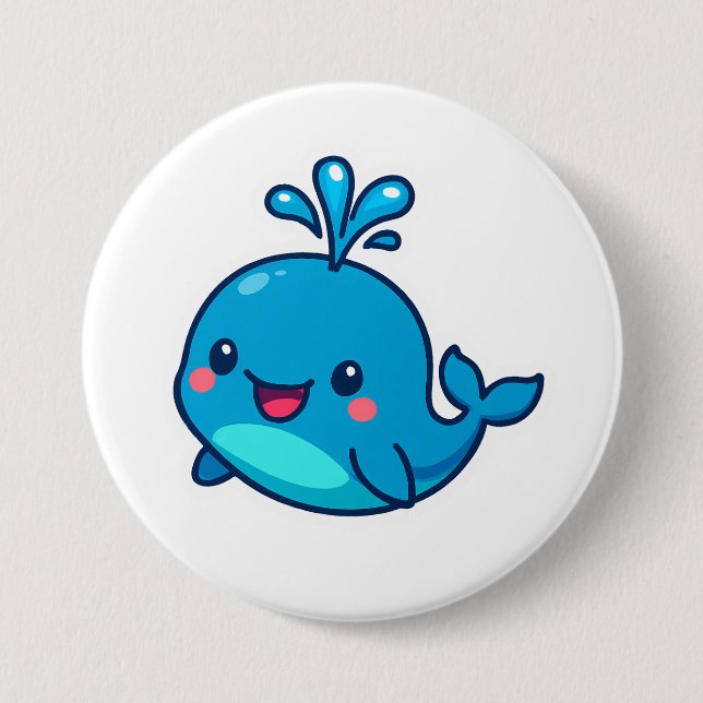 Happy Kawaii Whale Sticker – Cute Ocean Friend Button (Front)