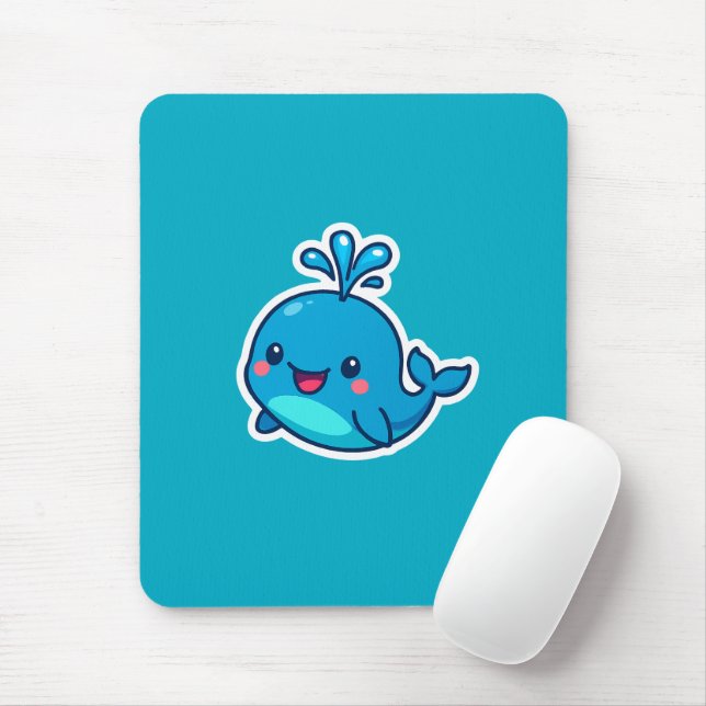 Happy Kawaii Whale Sticker – Cute Ocean Friend Mouse Pad (With Mouse)