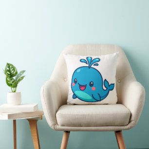 Happy Kawaii Whale Sticker – Cute Ocean Friend Throw Pillow