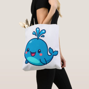 Happy Kawaii Whale Sticker – Cute Ocean Friend Tote Bag