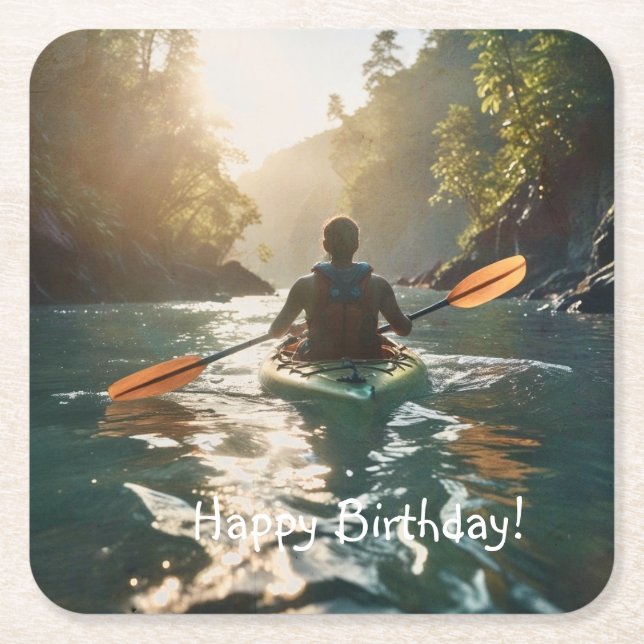 Happy Kayaking Square Paper Coaster (Front)