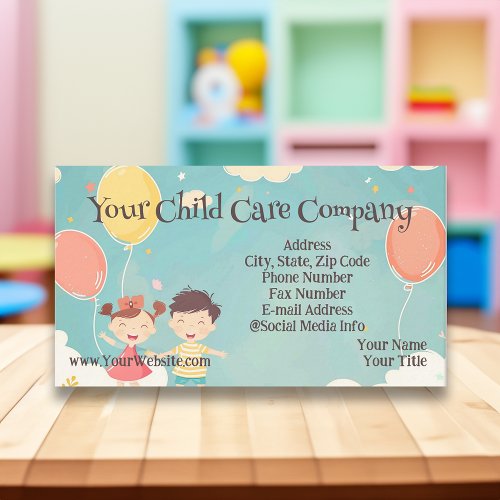 Happy Kids and Balloons Childcare Daycare Children Business Card