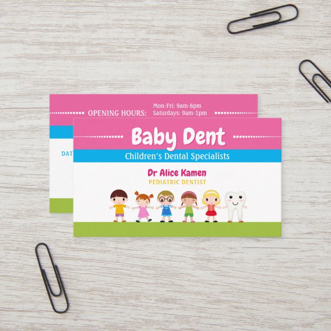 Happy Kids and Tooth | Pediatric Dentist Business Card (Front/Back In Situ)