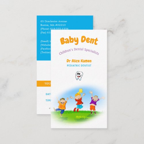 Happy Kids and Tooth  Pediatric Dentist Business Card