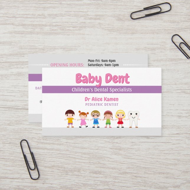 Happy Kids and Tooth | Pediatric Dentist Business Card (Front/Back In Situ)