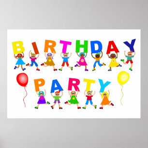 Happy Kids Birthday Party Celebration Announcement Poster