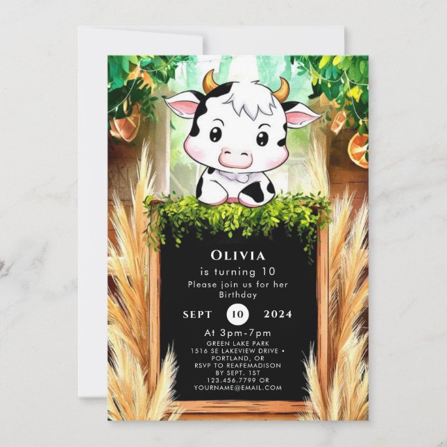  Happy Kids Cow Birthday Invitation (Front)