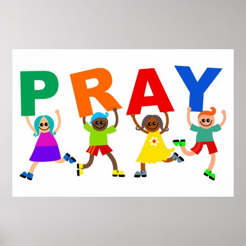Happy Kids Faith Pray Cute Cartoon Expression Text Poster