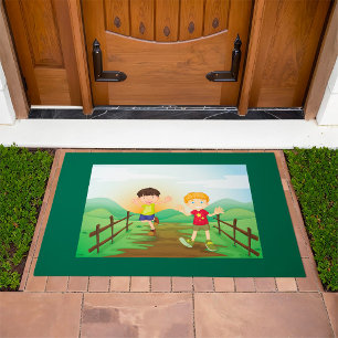 Happy Kids Playing Outdoors Doormat