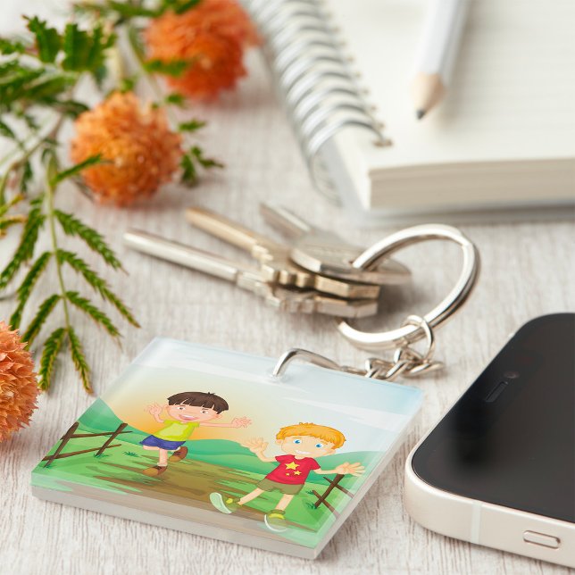 Happy Kids Playing Outdoors Keychain (Creator Uploaded)