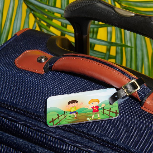 Happy Kids Playing Outdoors Luggage Tag (Creator Uploaded)