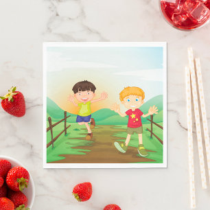 Happy Kids Playing Outdoors Napkins