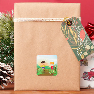 Happy Kids Playing Outdoors Square Sticker