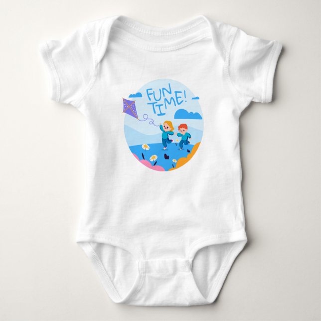 Happy Kids Running with a Kite Baby Bodysuit (Front)