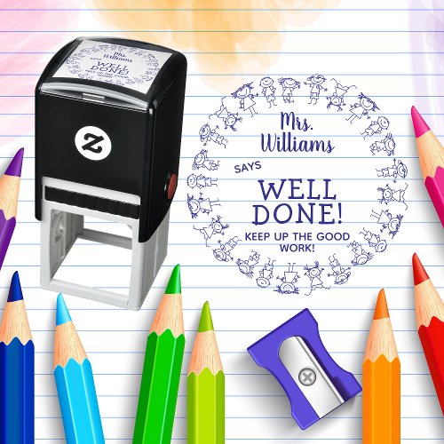 Happy Kids Teacher Says Well Done Personalized Self_inking Stamp