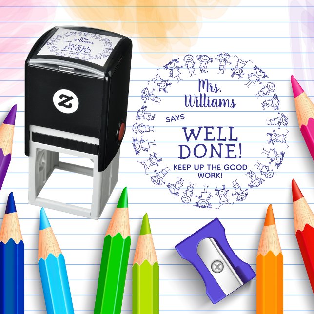 Happy Kids Teacher Says Well Done Personalized Self-inking Stamp (Creator Uploaded)