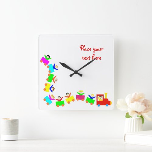 Happy Kids Train Square Wall Clock