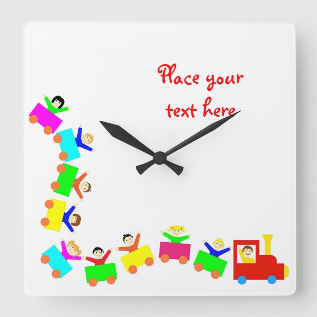Happy Kids Train Square Wall Clock (Front)