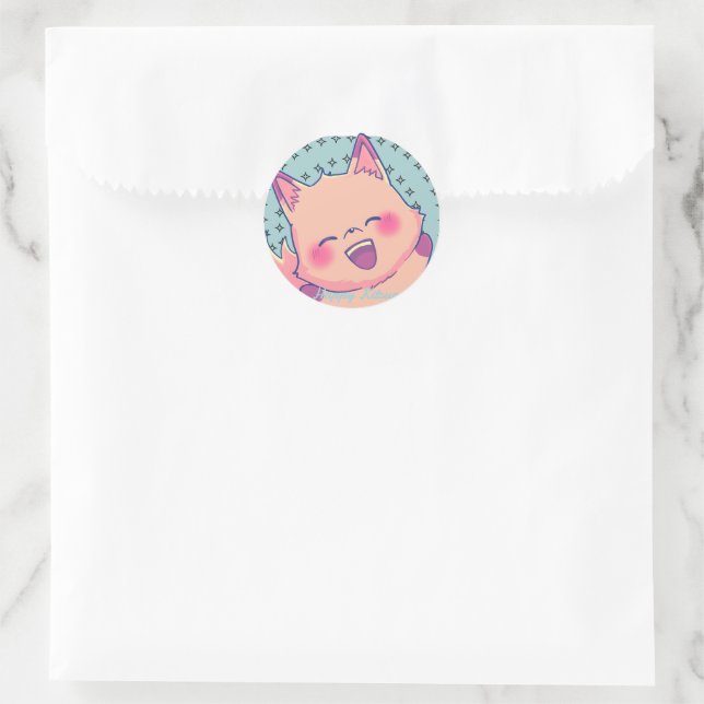 Happy Kitsune Classic Round Sticker (Bag)
