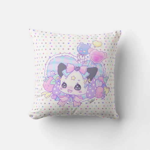 Happy kitty bunny _ Polka fairy kei throw pillow