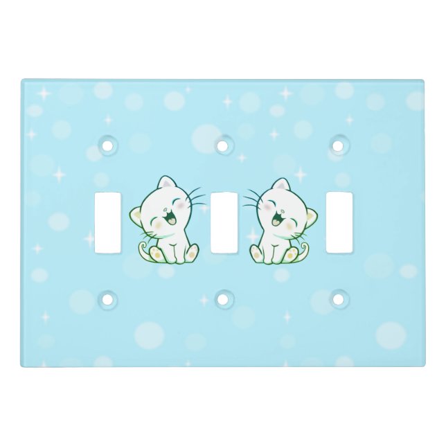 Happy Kitty Cats on Light Blue Light Switch Cover (Front)