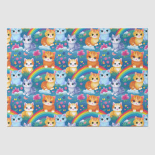 Happy Kitty Cats on Rainbow Clouds Tissue Paper