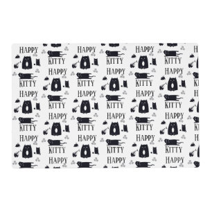 Happy Kitty Funny Black Cats Pet Food Mat