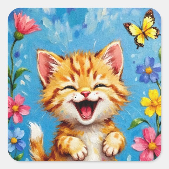 Happy Kitty Garden Square Sticker (Front)
