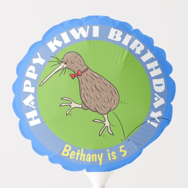 Happy kiwi cartoon bird with bow tie balloon (Front)