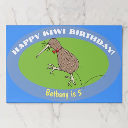 Happy kiwi cartoon bird with bow tie paper pad