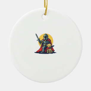 Happy Knight with dog for funny adults and kids Ceramic Ornament
