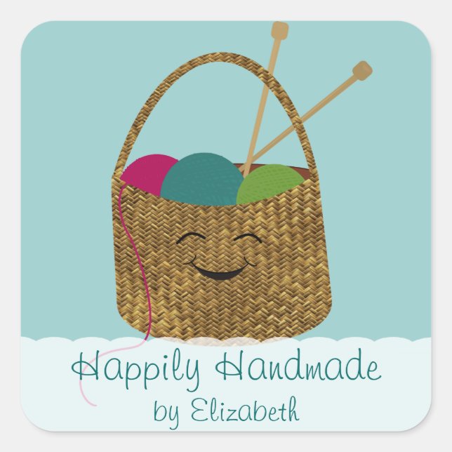 Happy Knitter's Basket Personalized Stickers (Front)