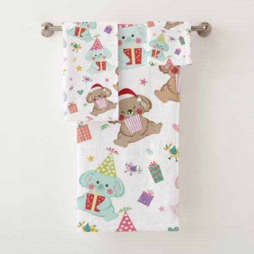 Happy Koala Bear Christmas Pattern Bath Towel Set