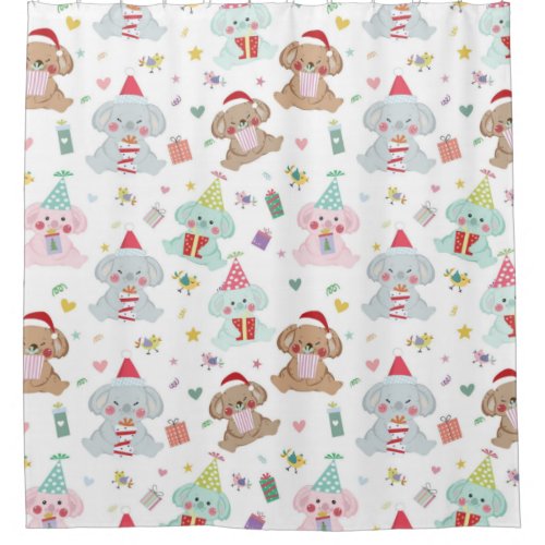 Happy Koala Bear Christmas Pattern Shower Curtain