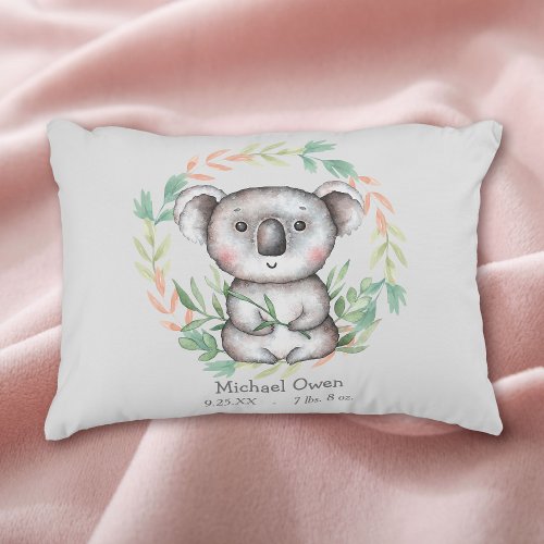 Happy Koala Bear Leaf Wreath Accent Pillow
