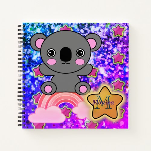Happy Koala on a Rainbow Cloud with Starry Sky Notebook