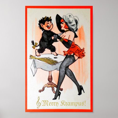 Happy Krampus and Temptress Vintage Christmas Mini Poster