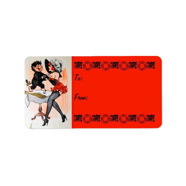 Happy Krampus Temptress Vintage Christmas Gift Tag (Front)