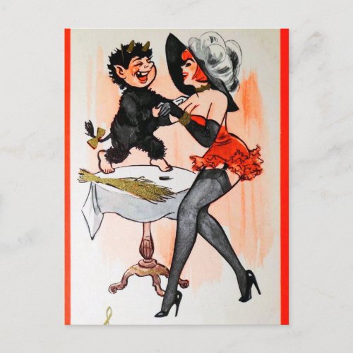 Happy Krampus with Temptress Vintage Christmas Holiday Postcard