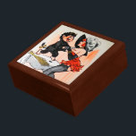 Happy Krampus with Temptress Vintage Christmas Keepsake Box<br><div class="desc">This fun and flirtatious vintage illustration is of a voluptuous sexy woman wearing a short red dress and black stockings with garters exposed and a Krampus dancing with her on a table looking happier than I have ever seen a krampus look. What a great way to show your holiday spirit...</div>