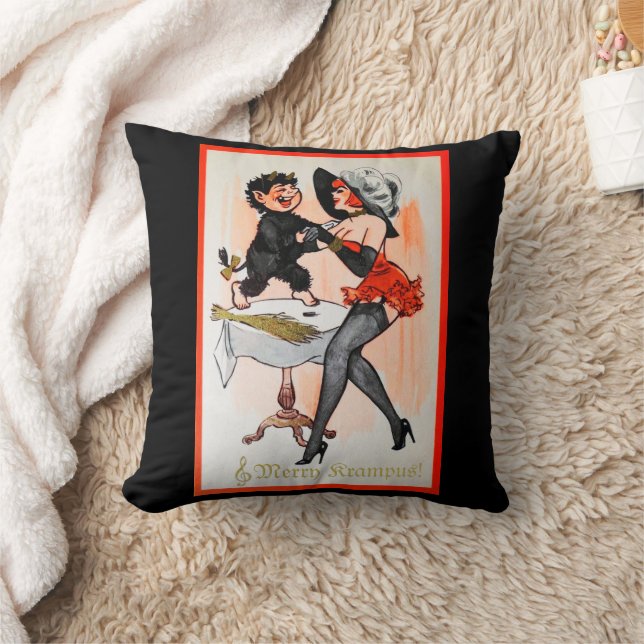 Happy Krampus with Temptress Vintage Christmas Throw Pillow (Blanket)