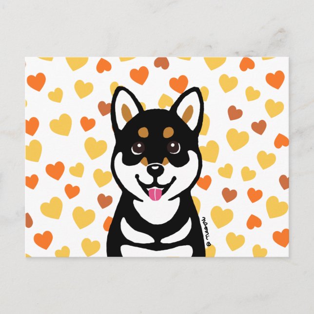 Happy Kuro Shiba Postcard Hearts (Front)