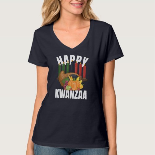 Happy Kwanzaa African American Holiday Candles Fir T_Shirt