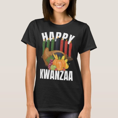 Happy Kwanzaa African American Holiday Candles Fir T_Shirt