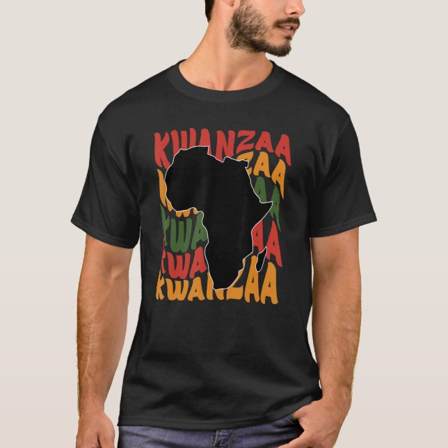Happy Kwanzaa African Map Kinara Candles Celebrati T-Shirt (Front)