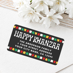 Happy Kwanzaa African mosaic return address Label